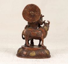 Handmade Brass Lord Krishna Statue with Cow for Prayer Room