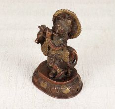 Handmade Brass Lord Krishna Statue with Cow for Prayer Room
