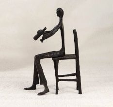 Vintage Finish Brass Statue of Musician for Collection and Decor