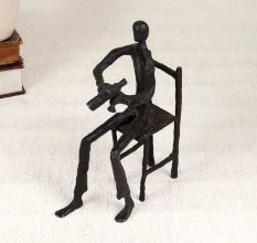 Vintage Finish Brass Statue of Musician for Collection and Decor