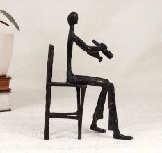 Vintage Finish Brass Statue of Musician for Collection and Decor