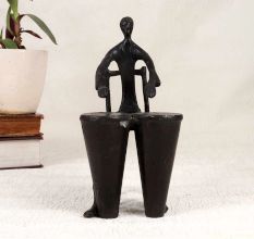 Handmade Vintage Brass Statue of Musician Playing Drums for Decor