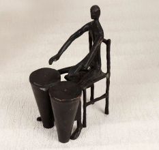Handmade Vintage Brass Statue of Musician Playing Drums for Decor