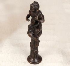 Vintage Brass Statue of Musician Playing Sarangi for Home Decor
