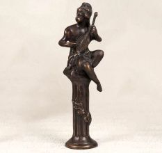 Vintage Brass Statue of Musician Playing Sarangi for Home Decor