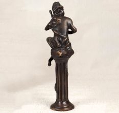 Vintage Brass Statue of Musician Playing Sarangi for Home Decor
