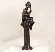 Vintage Brass Statue of Musician Playing Sarangi for Home Decor