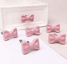 Pink Ceramic Bow Cabinet Knob