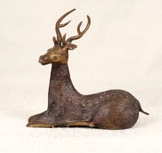 Vintage Finest Brass Sitting Deer Statue in Tribal Art from Odisha