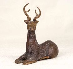 Vintage Finest Brass Sitting Deer Statue in Tribal Art from Odisha