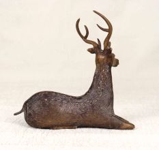 Vintage Finest Brass Sitting Deer Statue in Tribal Art from Odisha