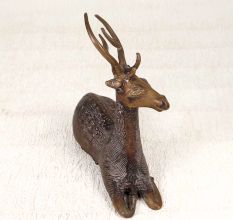 Vintage Finest Brass Sitting Deer Statue in Tribal Art from Odisha