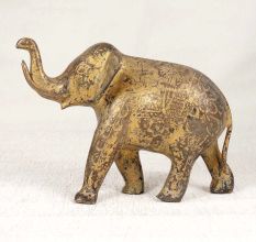 Handmade Engraved Brass Elephant Statue in Vintage Finish for Decor