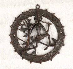 Finest Brass Tribal Art Radha Plate in Dark Finish for Wall Hanging