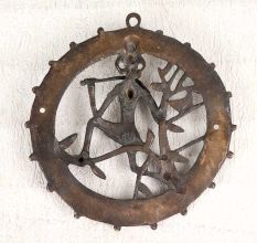 Finest Brass Tribal Art Radha Plate in Dark Finish for Wall Hanging