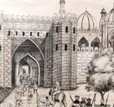 Vintage Paper Sketch of British Soldiers at Red Fort for Hanging