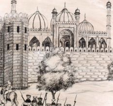 Vintage Paper Sketch of British Soldiers at Red Fort for Hanging