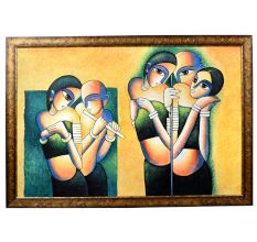 Modern Art Canvas Painting of Love Story of Radha and Krishna