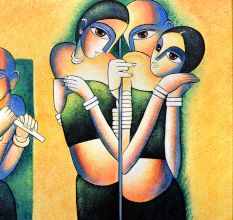 Modern Art Canvas Painting of Love Story of Radha and Krishna