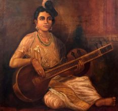 Hand Painted Canvas Oil Painting of Lady Playing Sitar