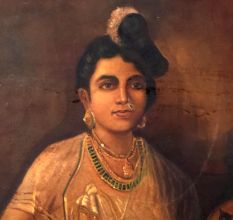 Hand Painted Canvas Oil Painting of Lady Playing Sitar