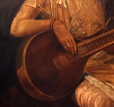 Hand Painted Canvas Oil Painting of Lady Playing Sitar