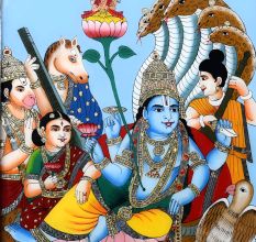 Lord Vishnu Hand-Painted Glass Painting for Prayer Room