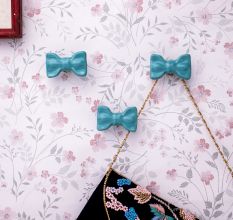 Turquoise Green Ceramic Bow Modern Wall Hook-Pack of 3