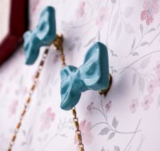 Turquoise Green Ceramic Bow Modern Wall Hook-Pack of 3