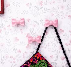 Pink Ceramic Bow Modern Wall Hook-Pack of 3