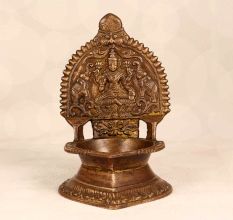 Handmade Vintage Finish Brass Gaja Laxmi Oil Lamp for Decor
