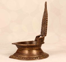 Handmade Vintage Finish Brass Gaja Laxmi Oil Lamp for Decor