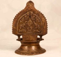 Handmade Vintage Finish Brass Gaja Laxmi Oil Lamp for Decor