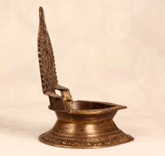 Handmade Vintage Finish Brass Gaja Laxmi Oil Lamp for Decor