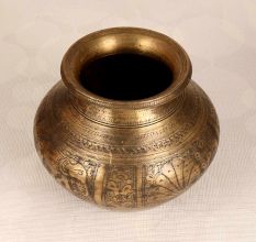 Beautiful Brown Finish Brass Holy Water Pot with Engraving