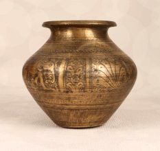 Beautiful Brown Finish Brass Holy Water Pot with Engraving