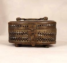 Handcrafted Vintage Brass Jewelry Box in Jali Work for Decoration