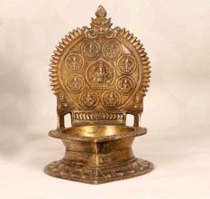 Handcrafted Indian Holy Brass Gaja Lakshmi Oil Lamp for Temple