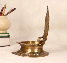 Handcrafted Indian Holy Brass Gaja Lakshmi Oil Lamp for Temple