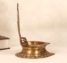 Handcrafted Indian Holy Brass Gaja Lakshmi Oil Lamp for Temple