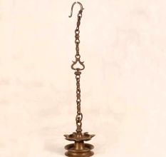Northern Indian Hanging Brass Oil Lamp with Chain for Prayer Room