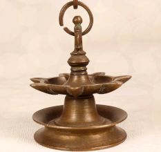 Northern Indian Hanging Brass Oil Lamp with Chain for Prayer Room