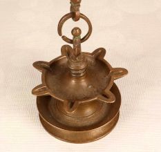 Northern Indian Hanging Brass Oil Lamp with Chain for Prayer Room
