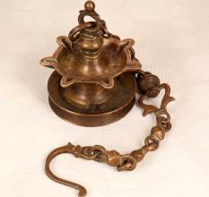 Handcrafted Indian Brass Hanging Oil Lamp for Temple