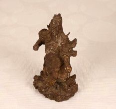 Handmade Vintage Brass Guan Gong Warrior Statue in Brown Finish