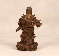 Handmade Vintage Brass Guan Gong Warrior Statue in Brown Finish