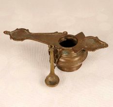 Vintage Finish Brass Ghee Lamp with Spoon for Prayer Room