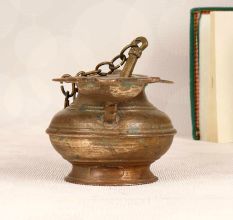 Vintage Finish Brass Ghee Lamp with Spoon for Prayer Room