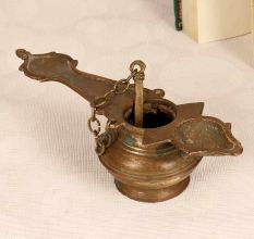 Vintage Finish Brass Ghee Lamp with Spoon for Prayer Room