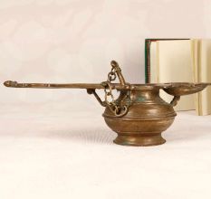 Vintage Finish Brass Ghee Lamp with Spoon for Prayer Room